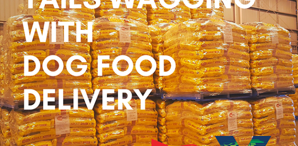Tails wagging with the dog food delivery